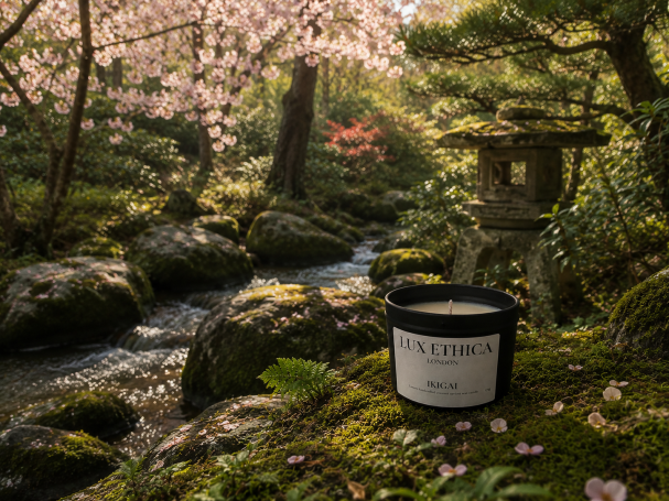 candle in a japanese forest