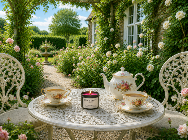 Fuchsia candle in a rose garden 