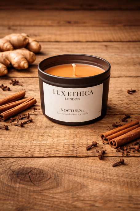 Orange candle with ginger and cinnamon